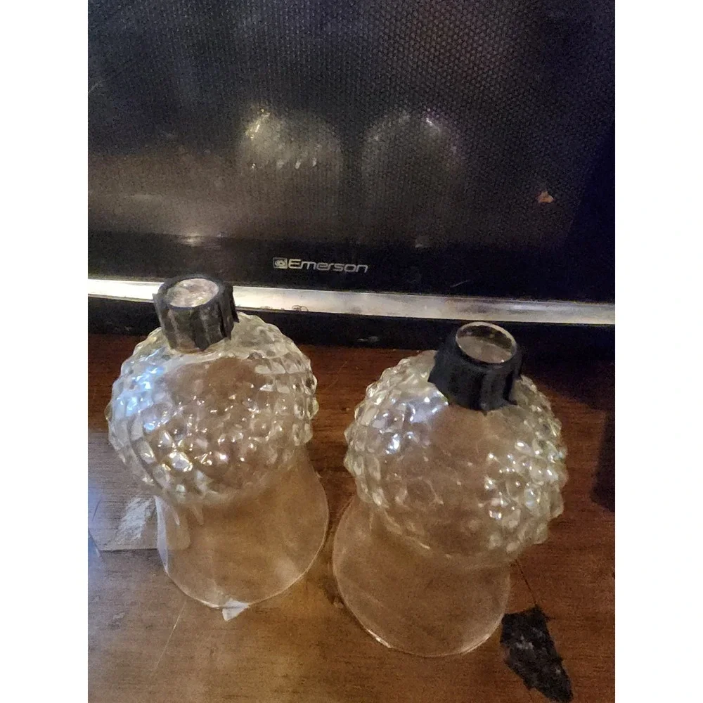 Vintage Set Of 2 Diamond Cut Clear Glass Tall Tulip Pegged Candle Holders